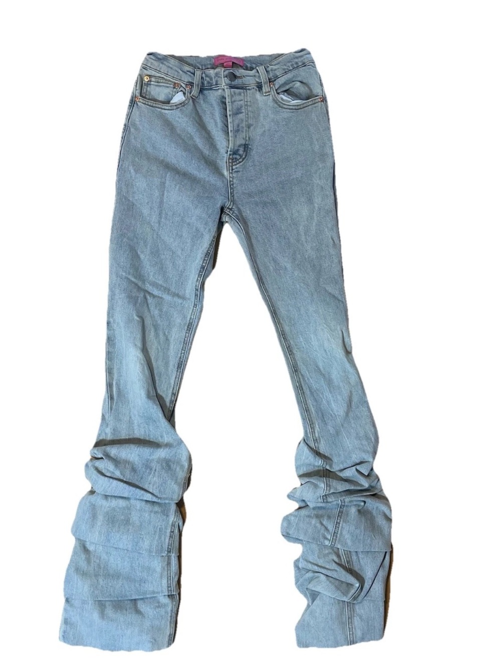 Minaa Monroe Women’s Light Wash Stacked Bunched Flare Jeans High Rise Stretch